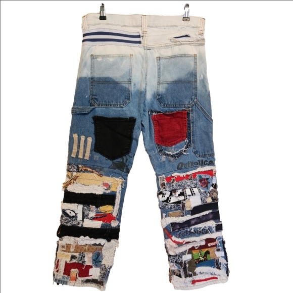 ARTIST UPCYCLED PATCHWORK STREETWEAR QUIXOTICA DENIM JEANS ONE-OF-A-KIND 32/33 - Picture 2 of 16
